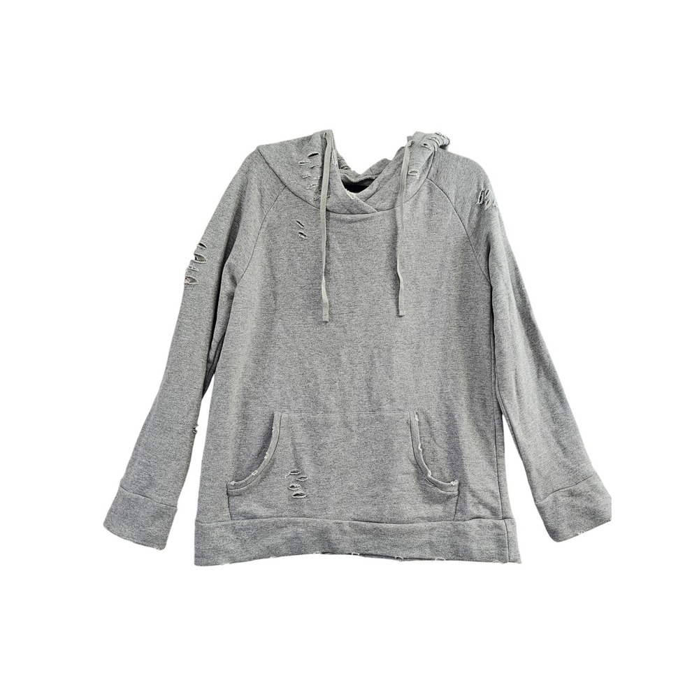 Chelsea DeBoer Hoodie Womens XL Gray Solid Distressed Raglan Pullover Sweatshirt